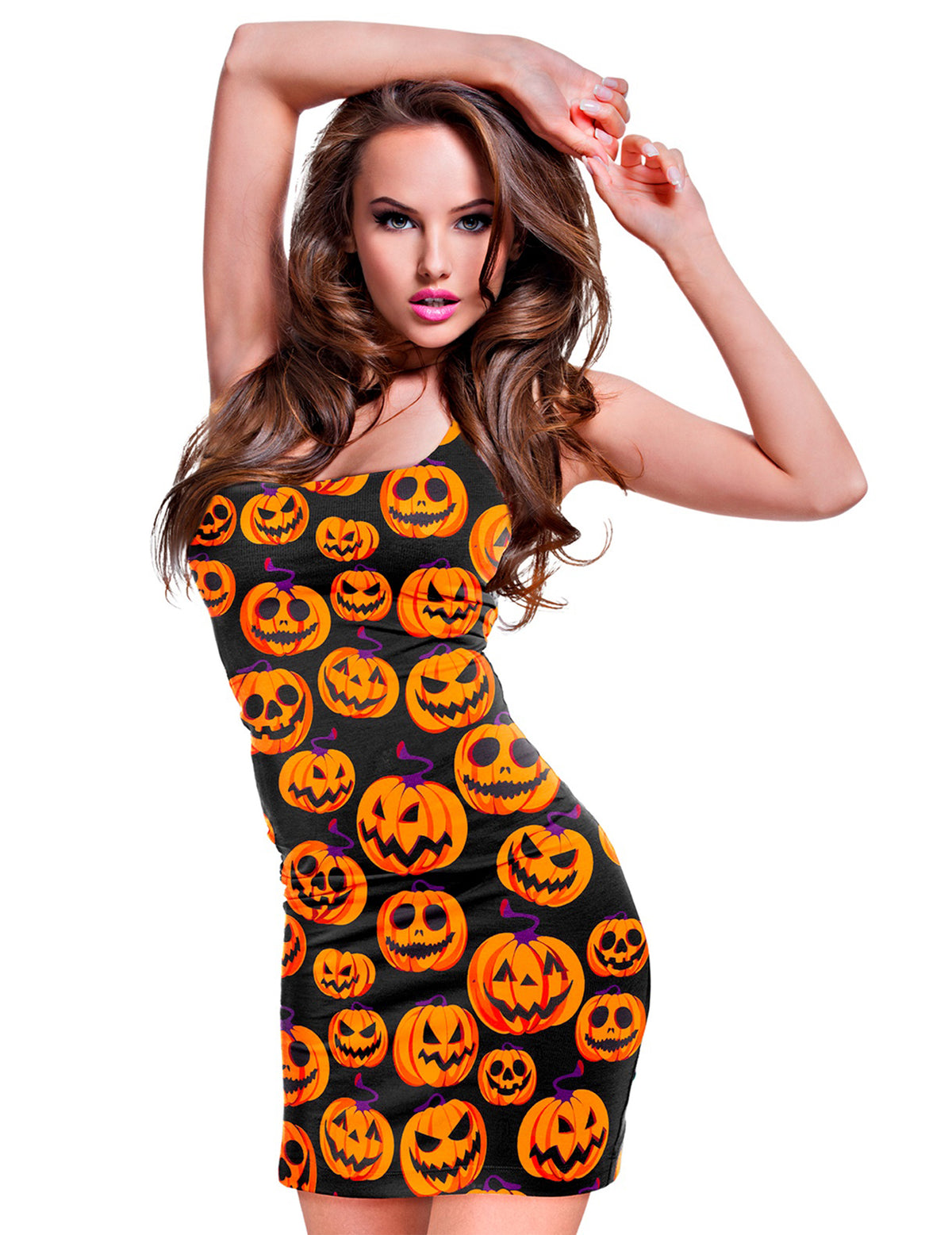 Robe noire à motifs citrouilles femme