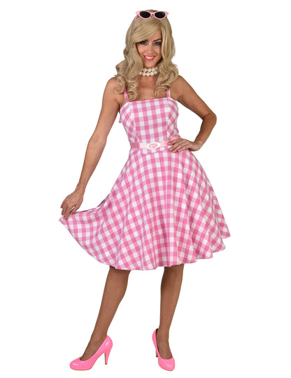 Női 50-es évek pink kockás baba jelmez ruha 