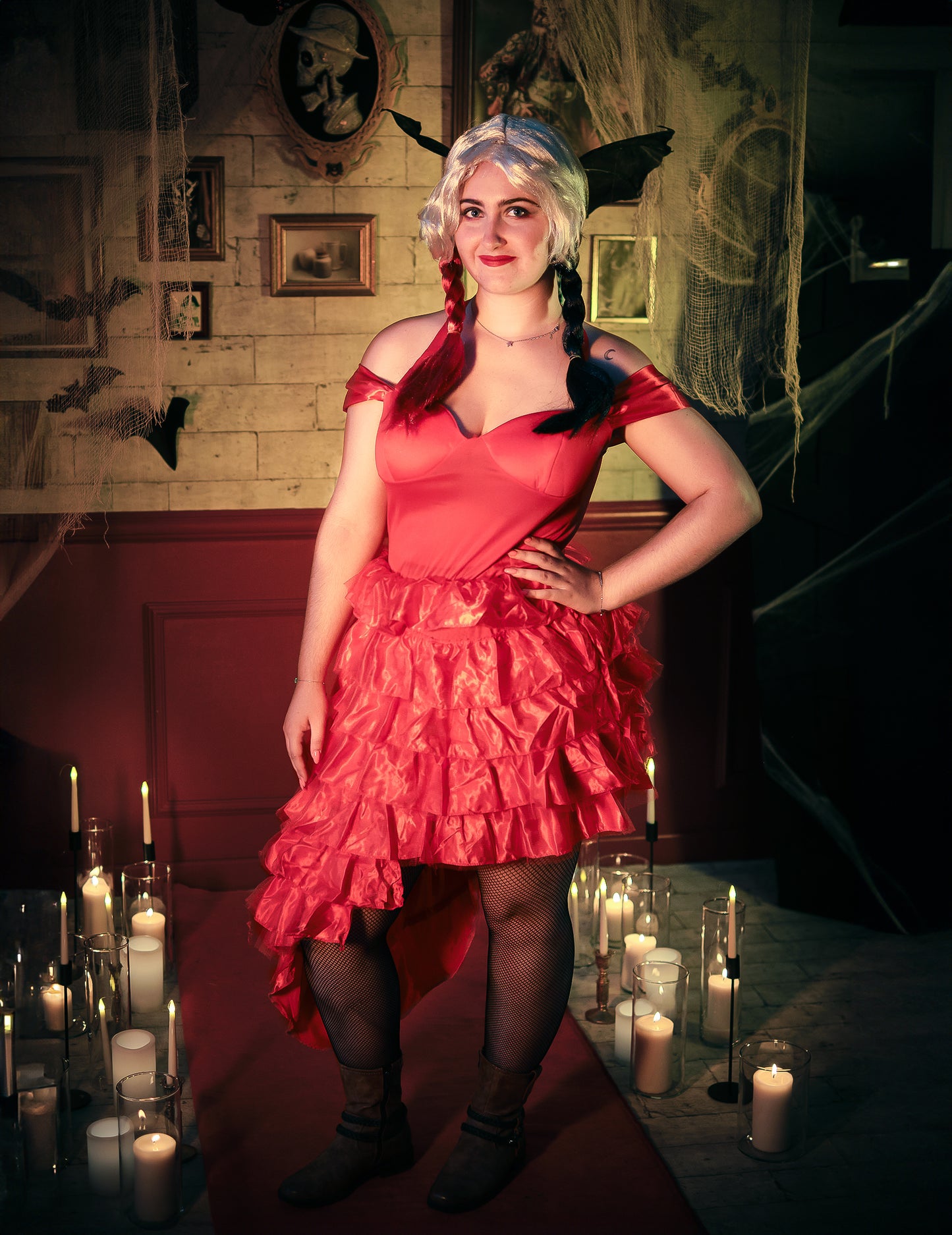 Női őrült vörös hurlequin ruha