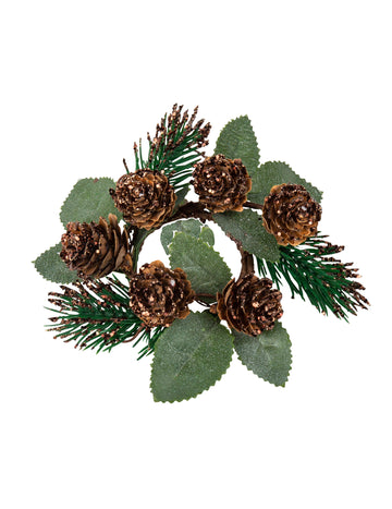 Fenyő és toboz szalvétagyűrű 12 cm csokoládé csillámpor