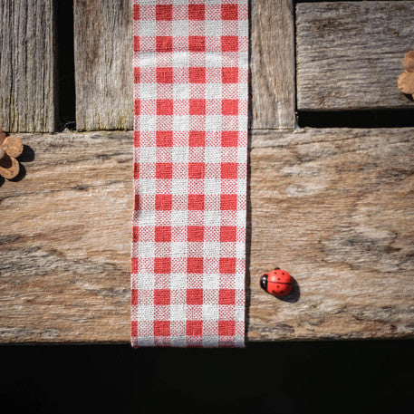 Piros és fehér retró kockás vászon szalag 5 cm x 5 m guiguette stílusú