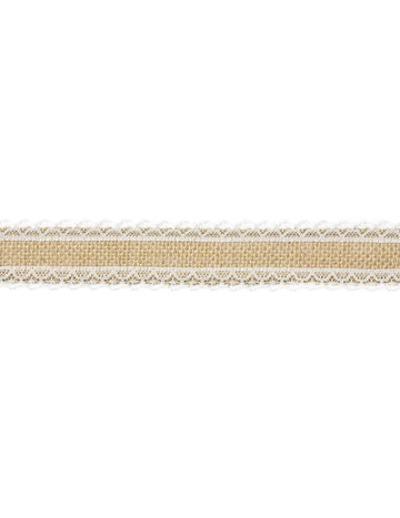 Szalag természetes jute vászonban és csipke szegélyben 4 cm x 5 m