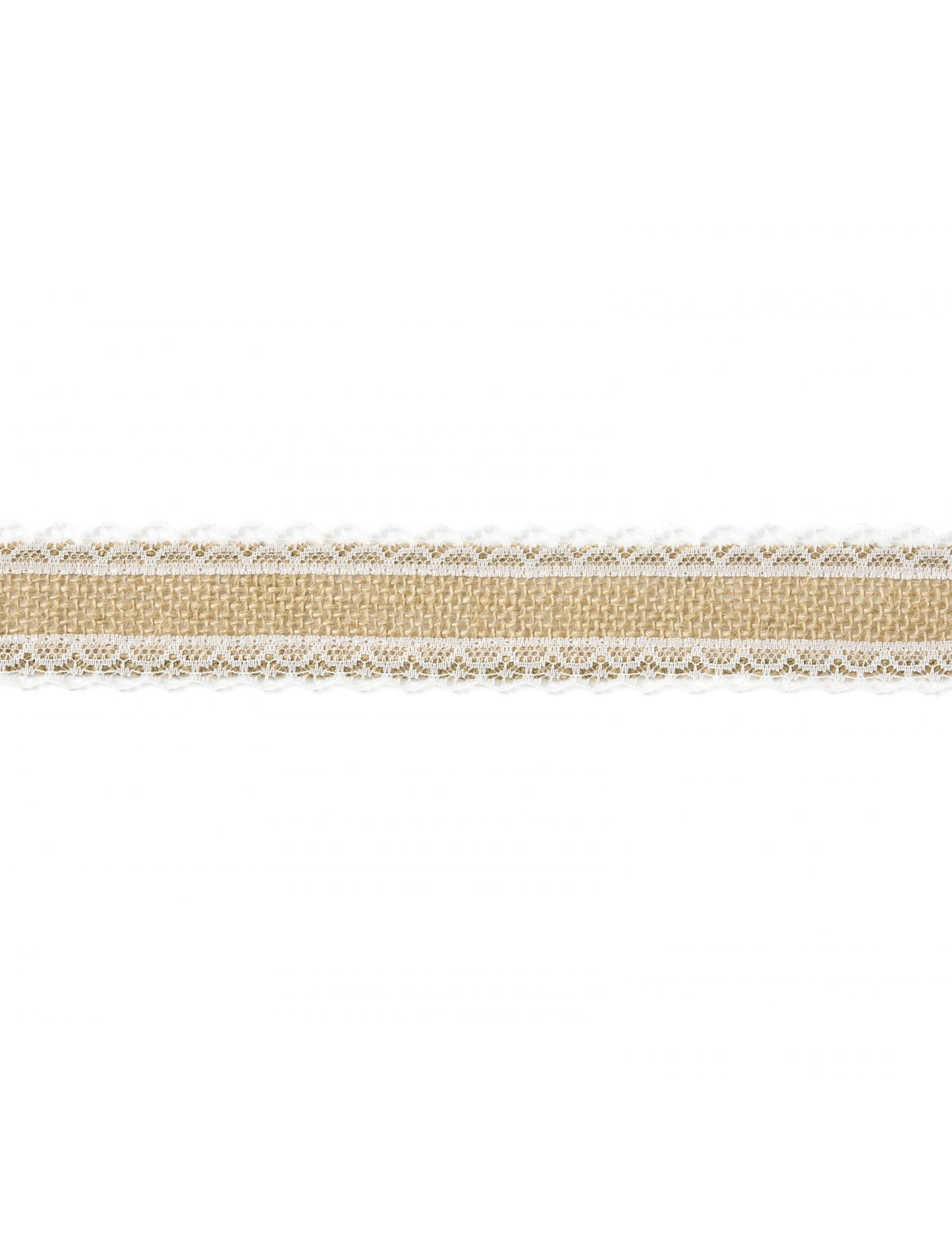 Szalag természetes jute vászonban és csipke szegélyben 4 cm x 5 m