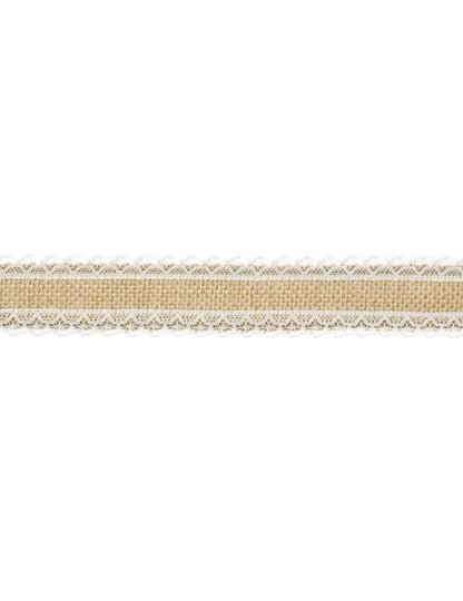Szalag természetes jute vászonban és csipke szegélyben 4 cm x 5 m