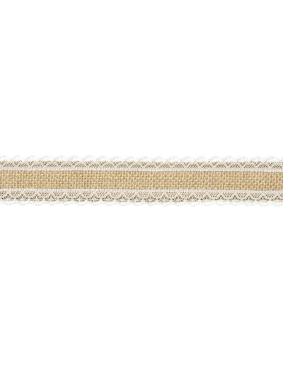 Ruban mariage champêtre en toile de jute naturelle et bordure dentelle blanche