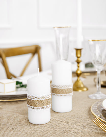 Szalag természetes jute vászonban és csipke szegélyben 4 cm x 5 m