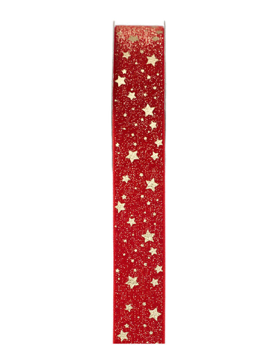 Piros aranicsillagos szalag 2,5 cm x 3 m
