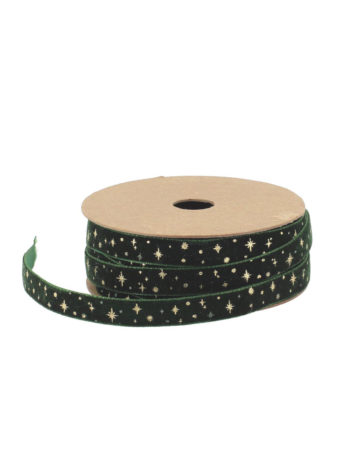 Ruban étoiles velours vert anglais et or 1 cm x 3 m