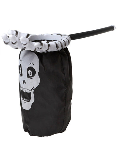 Sac à bonbons squelette pour enfant noir avec poignée en forme de main d'os