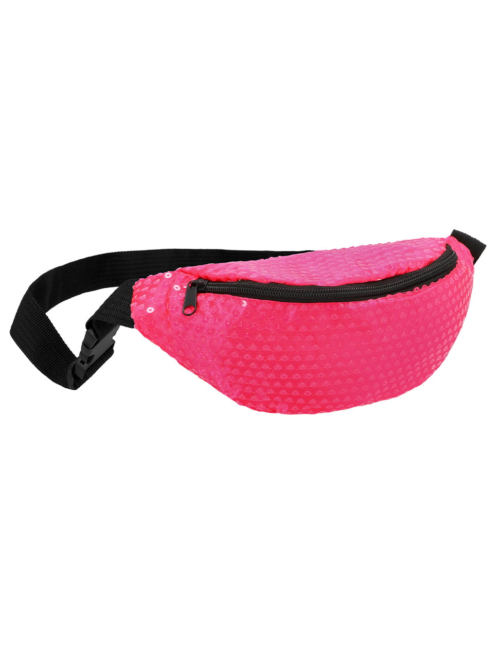 Vue de profil du sac banane rose fluo