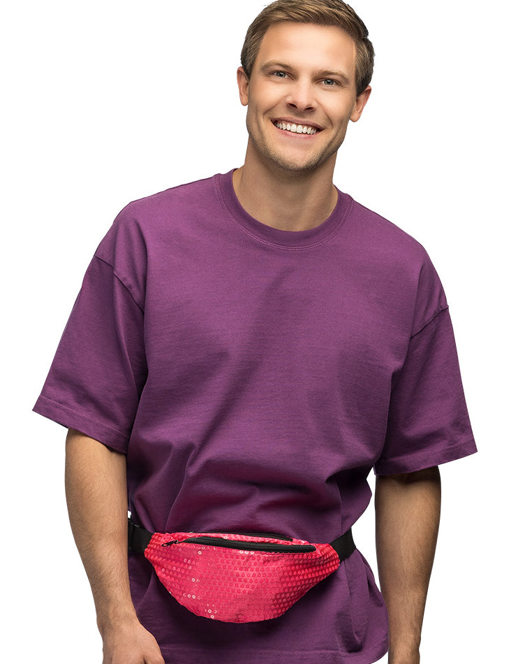 Sac banane rose fluo pour adulte à paillettes