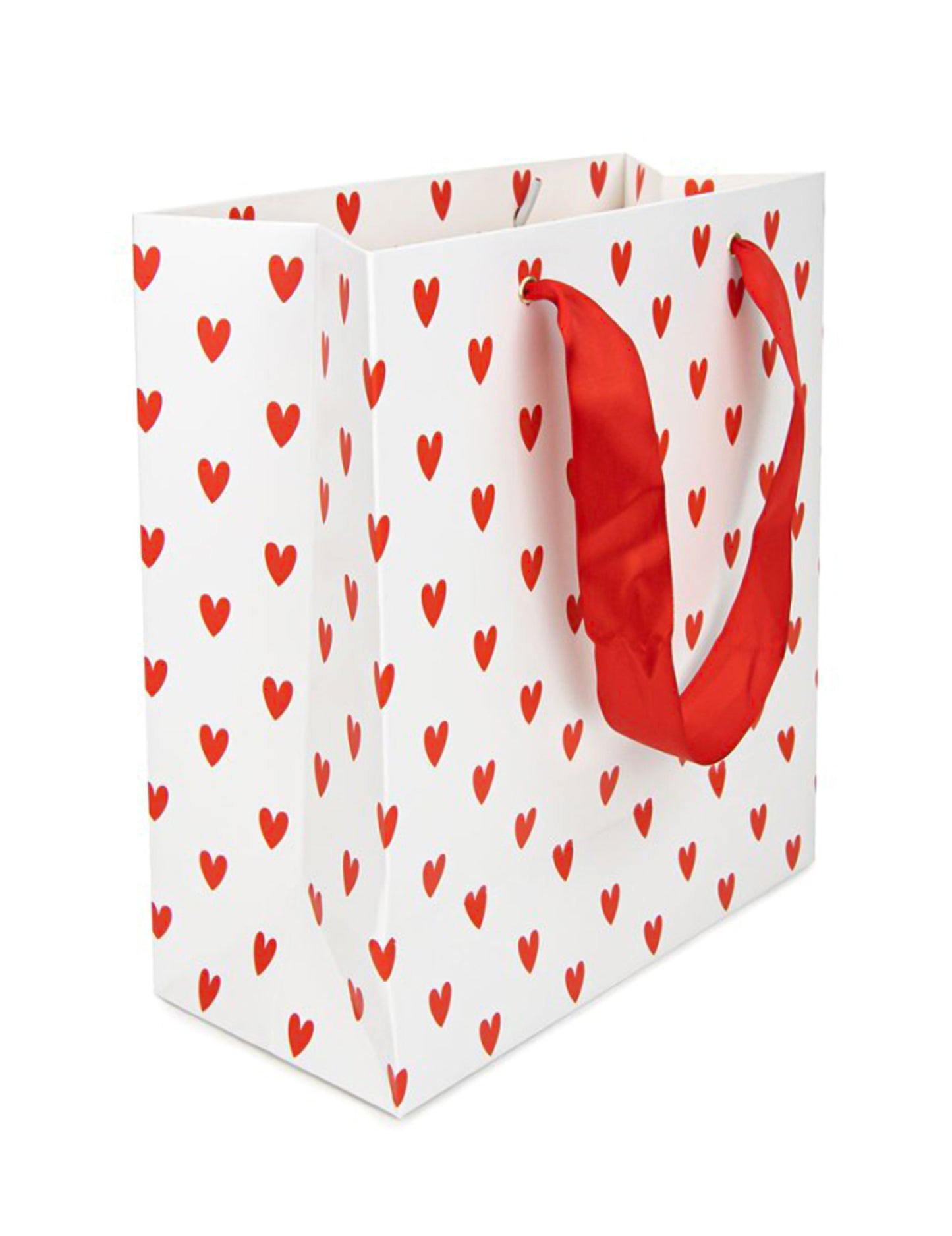 Papírzacskó apró piros szívekkel, 28 x 25 cm