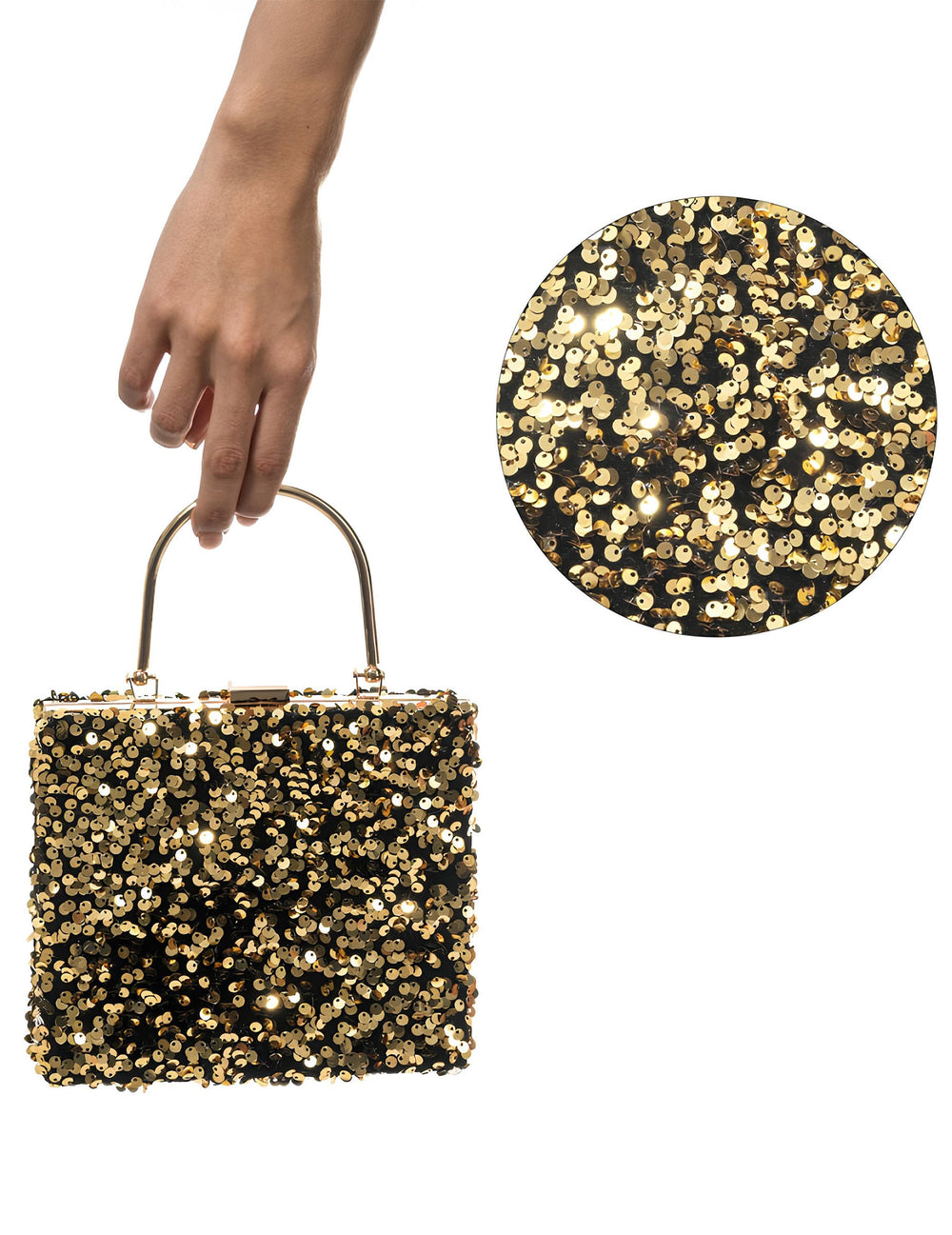 Sac velours noir à sequins dorés pour femme noir et doré