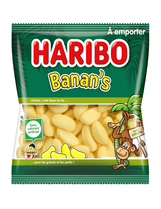 Sachet de bonbons Banane Haribo pour adultes et enfants jaune