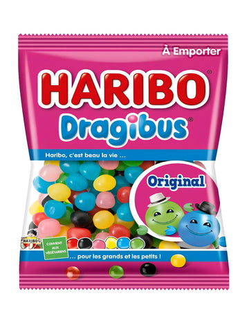 Dragibus Haribo cukorkás zacskó rózsaszín és színes bulikhoz