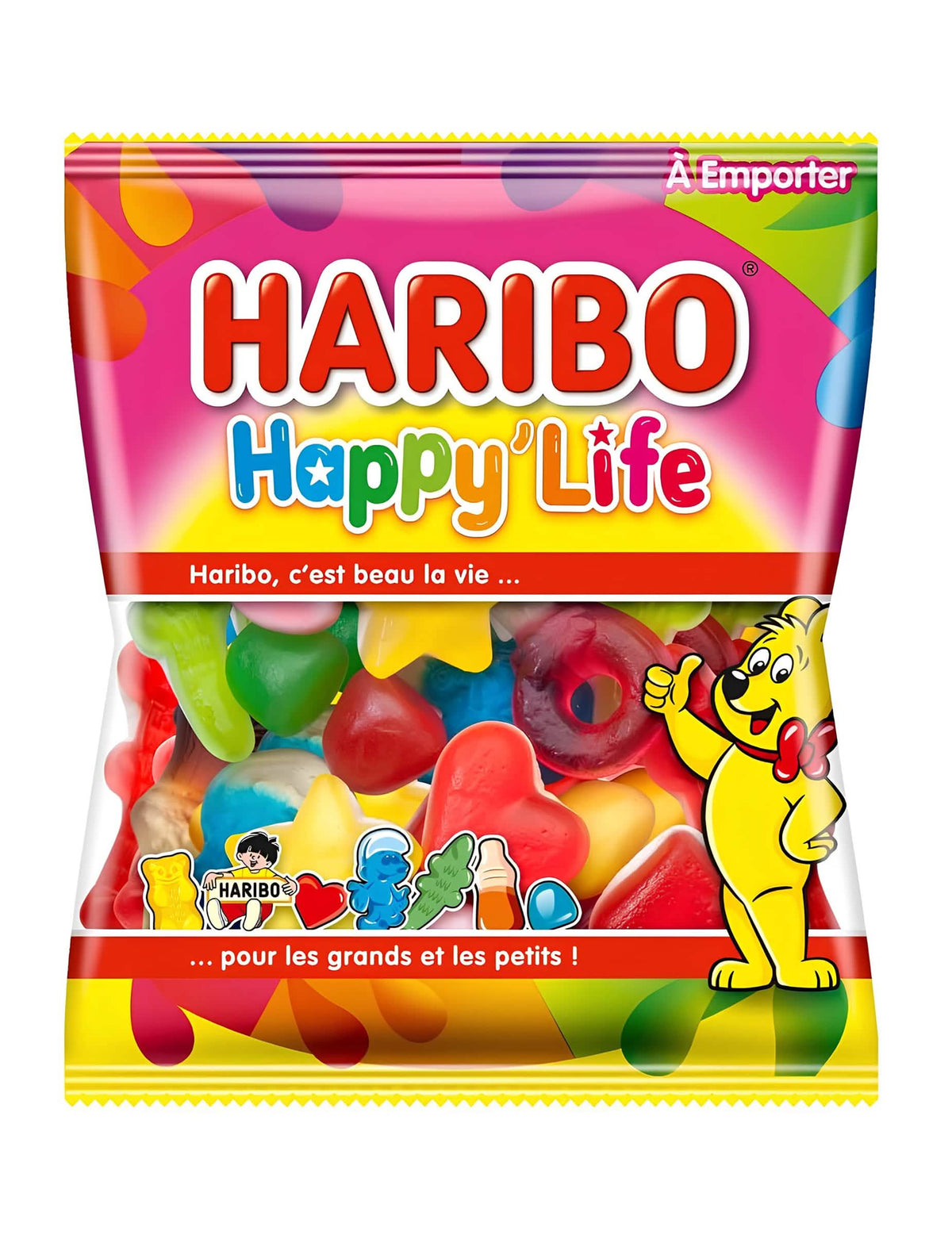 Happy'Life Haribo cukorkák zacskója kicsiknek és nagyoknak sokszínű 120 g