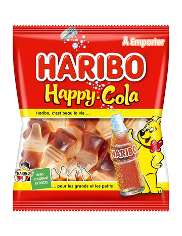 Haribo Happy Cola cukorkás zacskó kicsiknek és nagyoknak piros és sárga