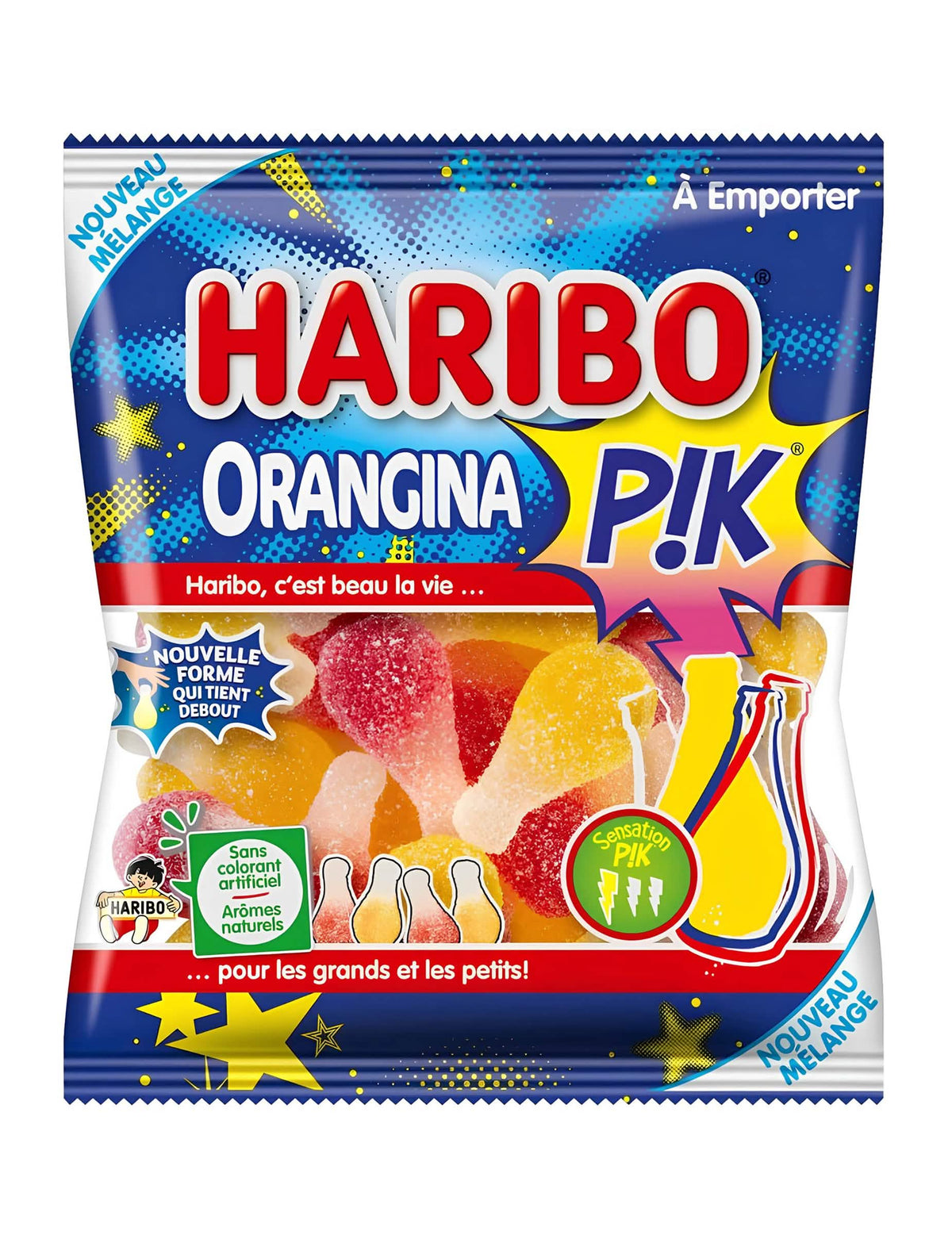 Haribo Orangina Pik cukorkák tasakja kicsiknek és nagyoknak, savanykás sárga és piros