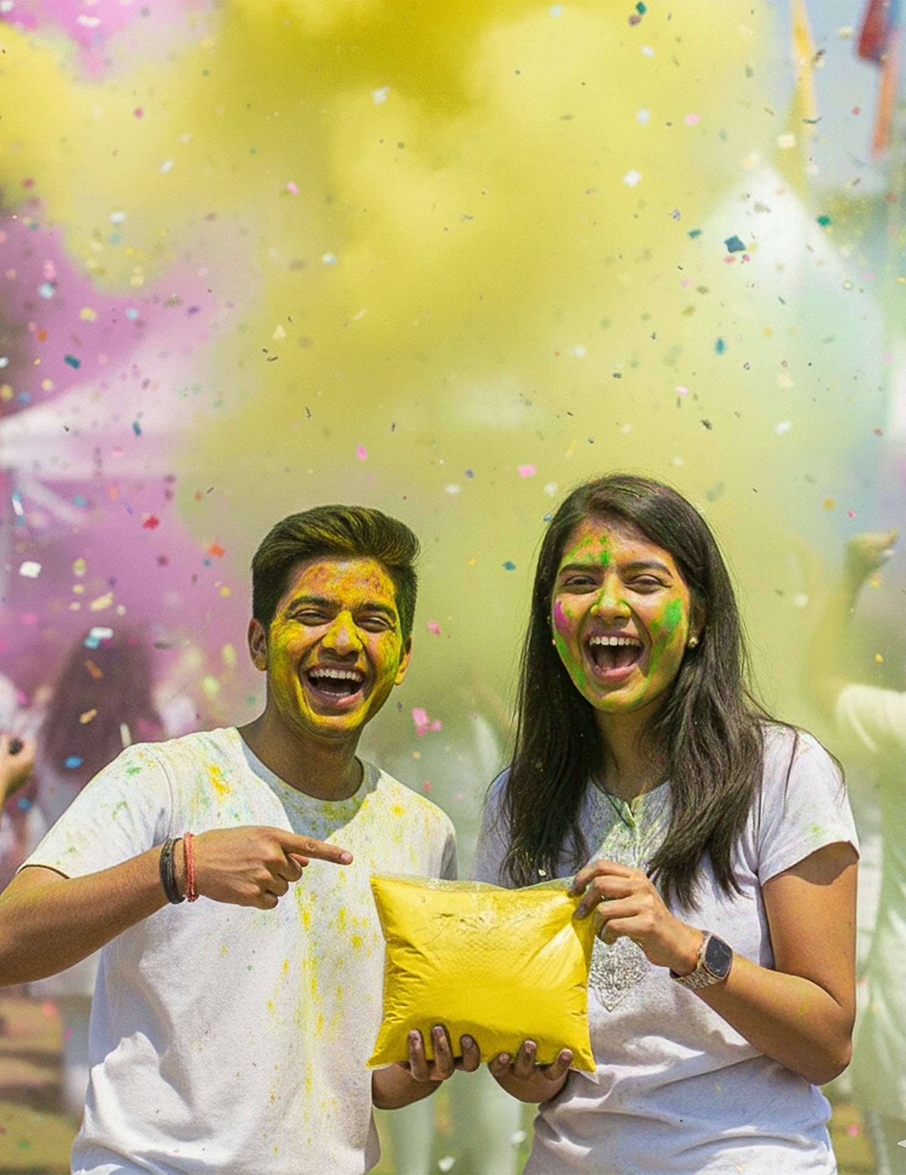 Sachet de poudre à effet Holi jaune fluo