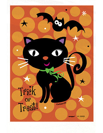 Sachets à friandises Trick or Treat pour Halloween orange avec chat noir et chauve-souris