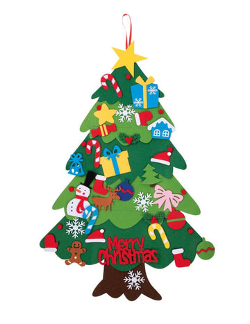 Filcdíszekkel díszített karácsonyfa, felakasztható, 67 x 100 cm