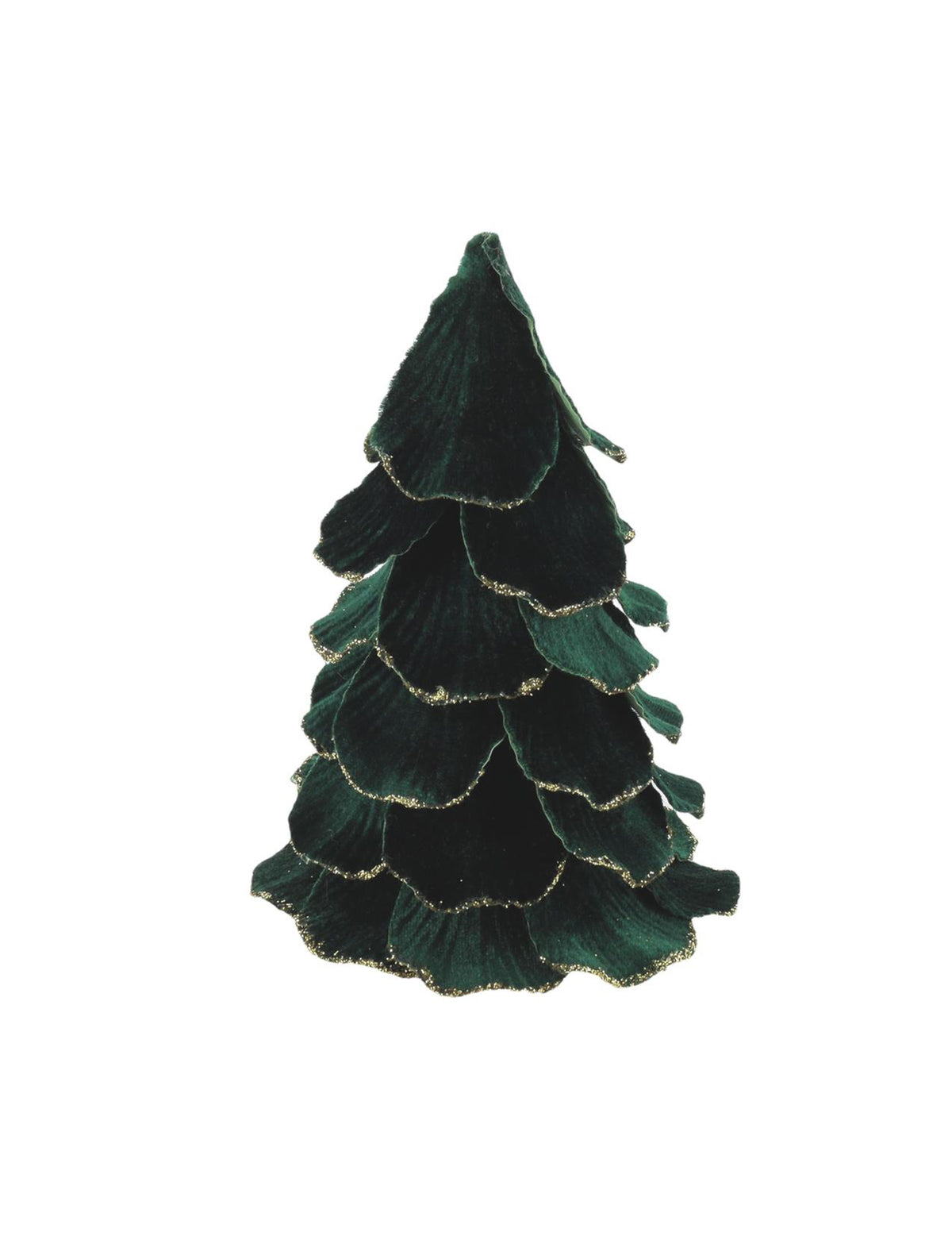Sapin de Noël velours vert foncé et or 12 x 16 cm