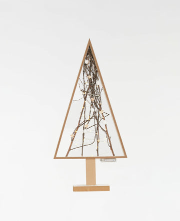 Világító karácsonyfa natúr fából, 72 x 35 cm 