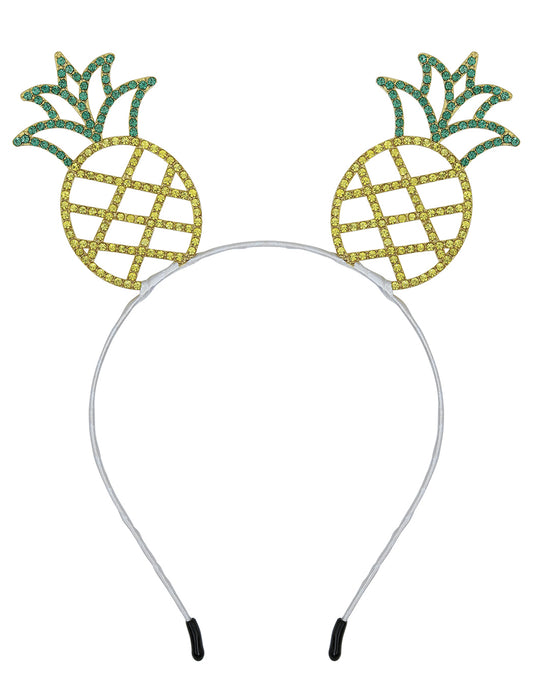 Vue de face du serre-tête ananas en métal pour adulte
