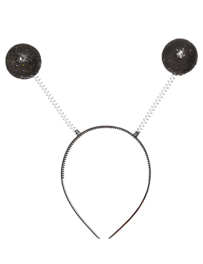 Vue de face du serre-tête boules paillettées pour adulte noires