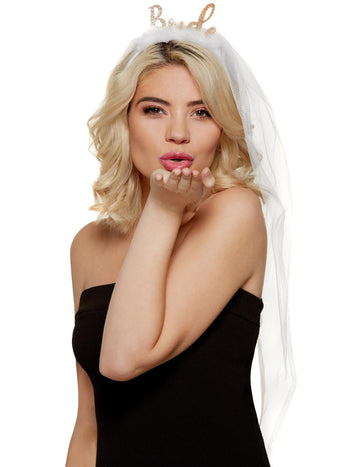 Fehér és arany csillogó Bride EVJF fátylas fejpánt nőknek