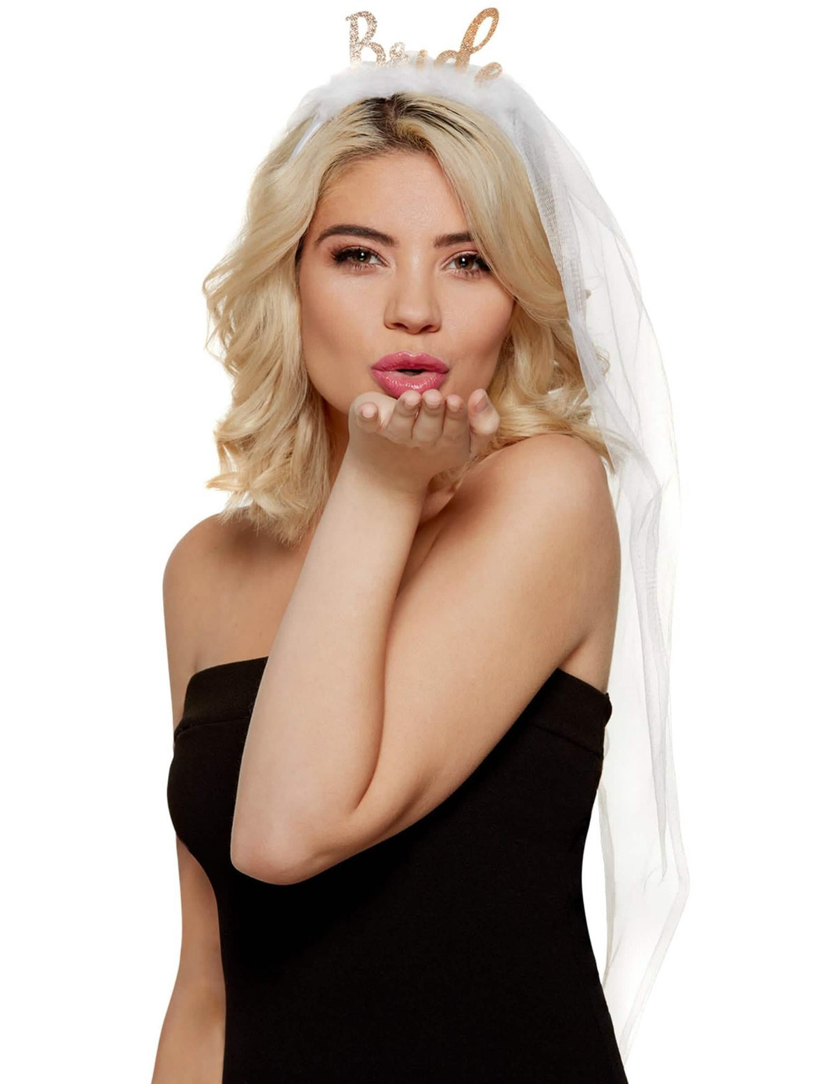 Fátylas Bride hajpánt lánybúcsúra nőnek fehér és arany csillogó