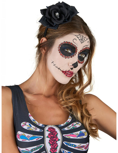 Serre-tête Dia De Los Muertos pour adulte avec rose noire et tête de mort