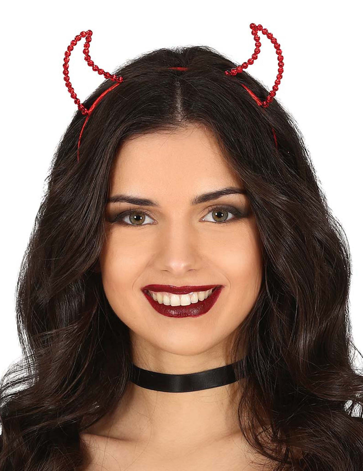 Serre-tête diablesse à strass pour femme rouge