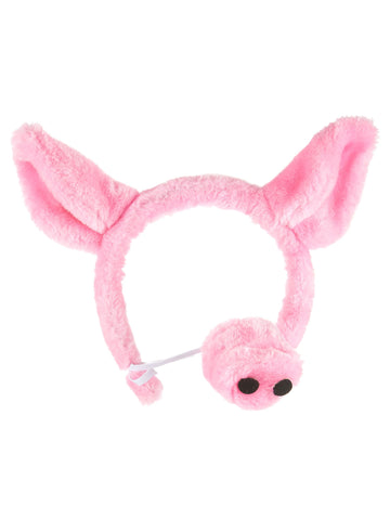Serre-tête et nez de cochon pour adulte rose effet peluche