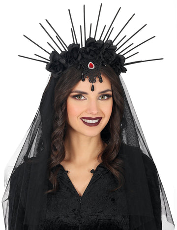 Női virág fejpánt fekete fátyollal