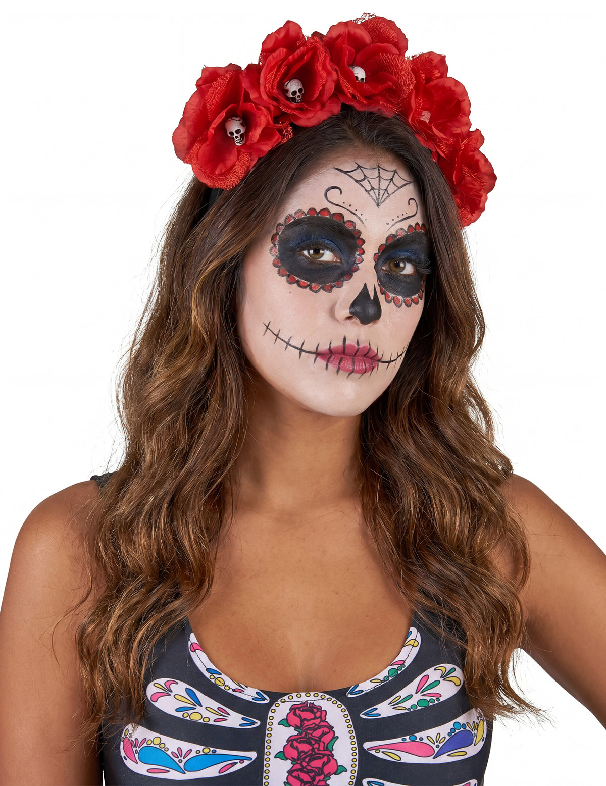 Piros virágfejjel dia de los muertos felnőtt
