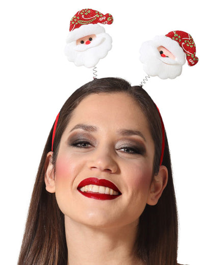 Serre-tête humoristique Père Noël pour adulte rouge et blanc à paillettes avec ressorts