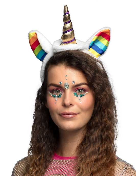 Vue de face portée du serre-tête licorne