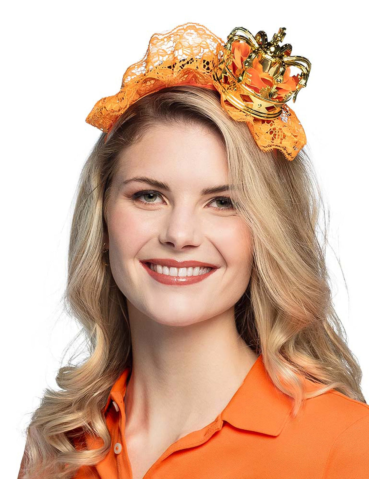 Serre-tête mini couronne pour adulte orange et dorée