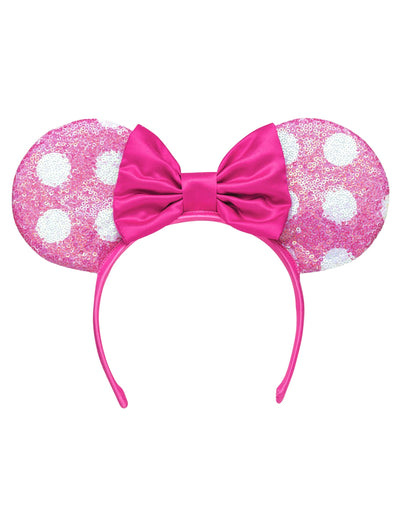 Serre-tête Minnie pour enfant rose à pois blanc avec sequins