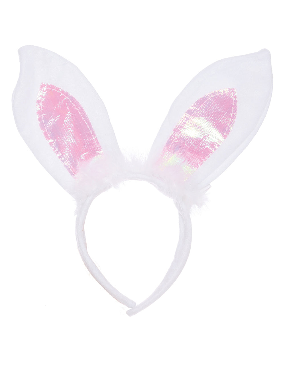Détail de l'aspect irisé du serre-tête oreilles de lapin pour adulte
