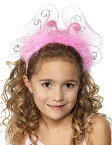 Rózsaszín tollas gyerek pillangó fejpánt
