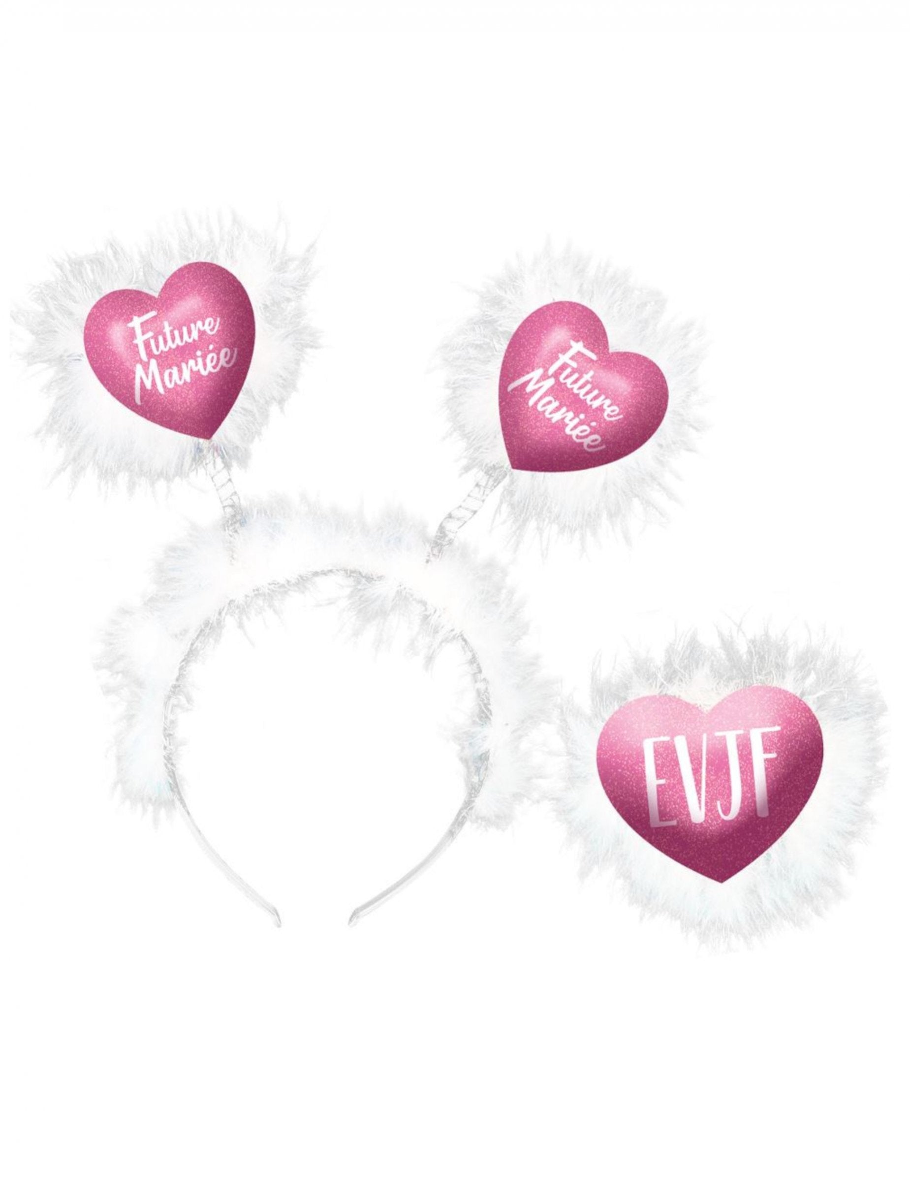 Serre-tête plumes mariée pour femme blanc et rose avec cœurs Future Mariée