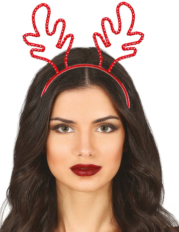 Karácsonyi rénszarvas fejpánt piros strasszokkal