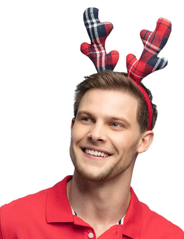Felnőtt tartán karácsonyi rénszarvas fejpánt