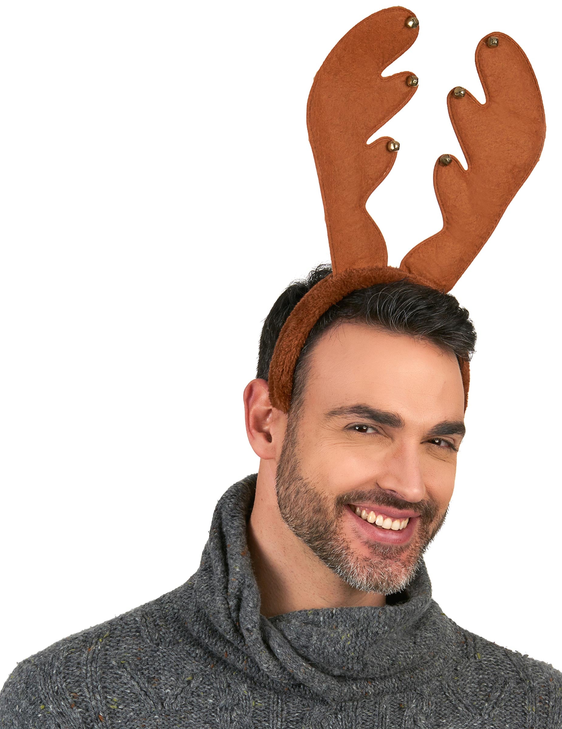 Vue de face portée du serre-tête renne à grelots Noël