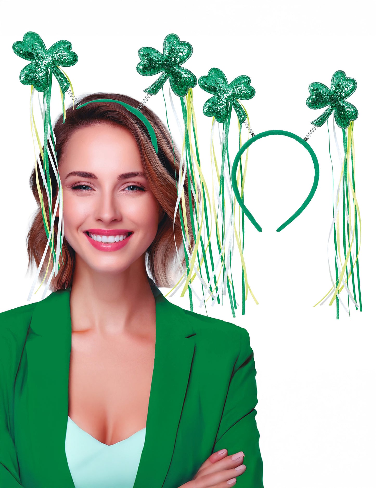 Szent Patrik-napi lóhere alakú fejpánt szalagokkal