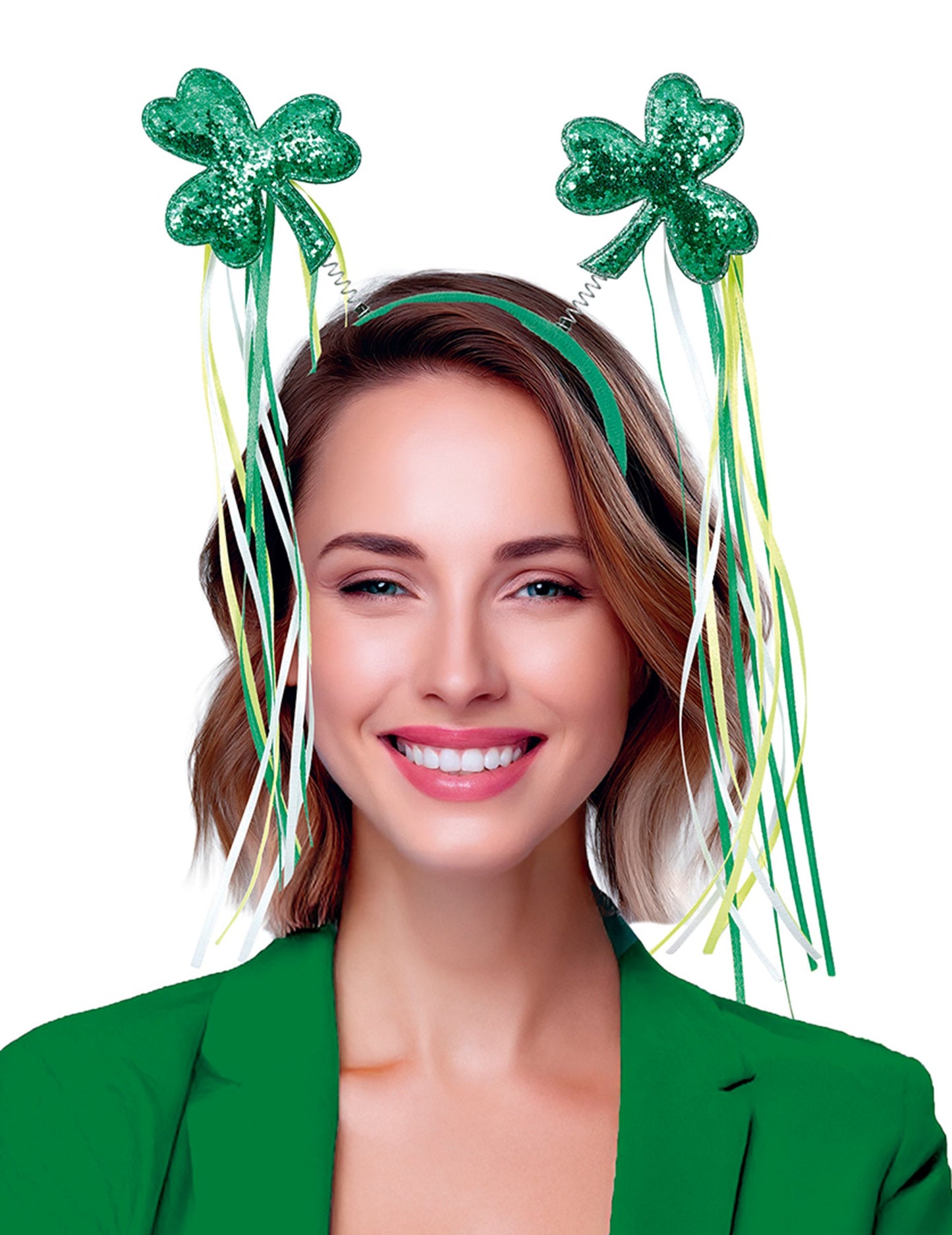 Szent Patrik-napi lóhere alakú fejpánt szalagokkal
