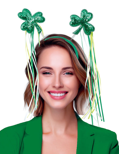 Szent Patrik-napi lóhere alakú fejpánt szalagokkal