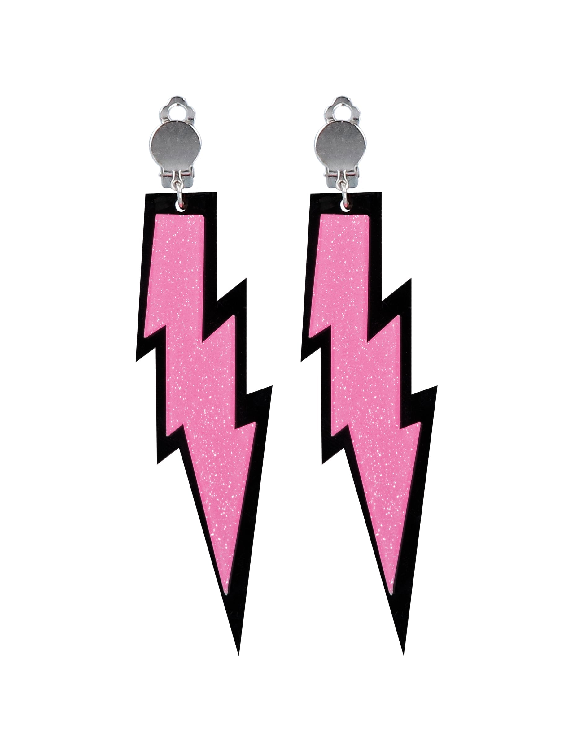 Boucles d'oreilles éclair rose à paillettes du set accessoires années 80 pour adulte